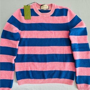 Gucci Pink and Blue Striped Knit Sweater